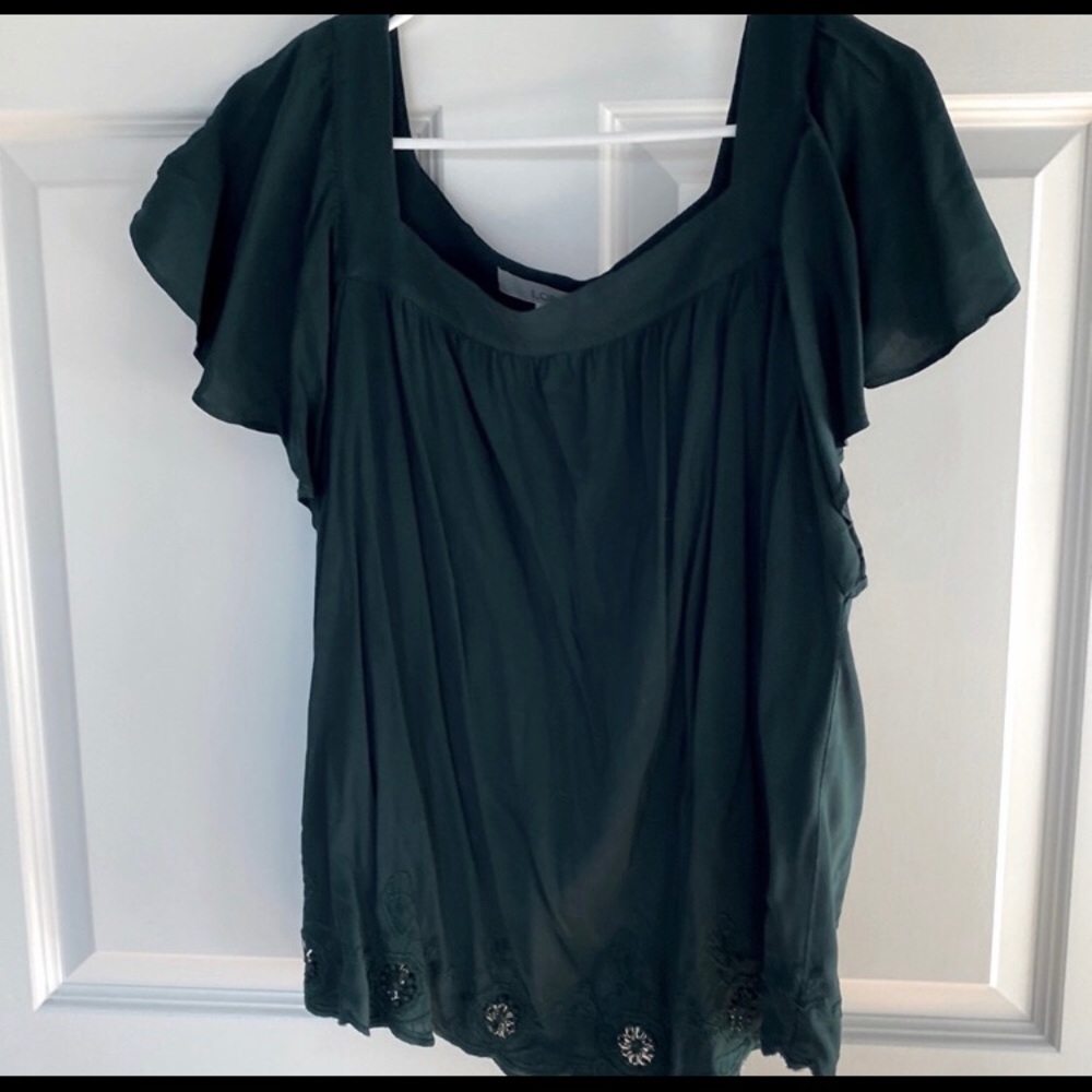 LOFT Short sleeve dark green top.